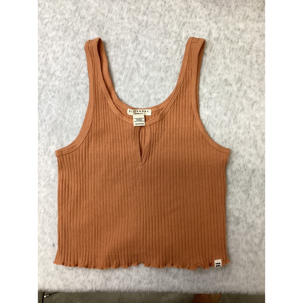 Billabong Essentials Ribbed Keyhole Tank Top Orange Lettuce Hem XS